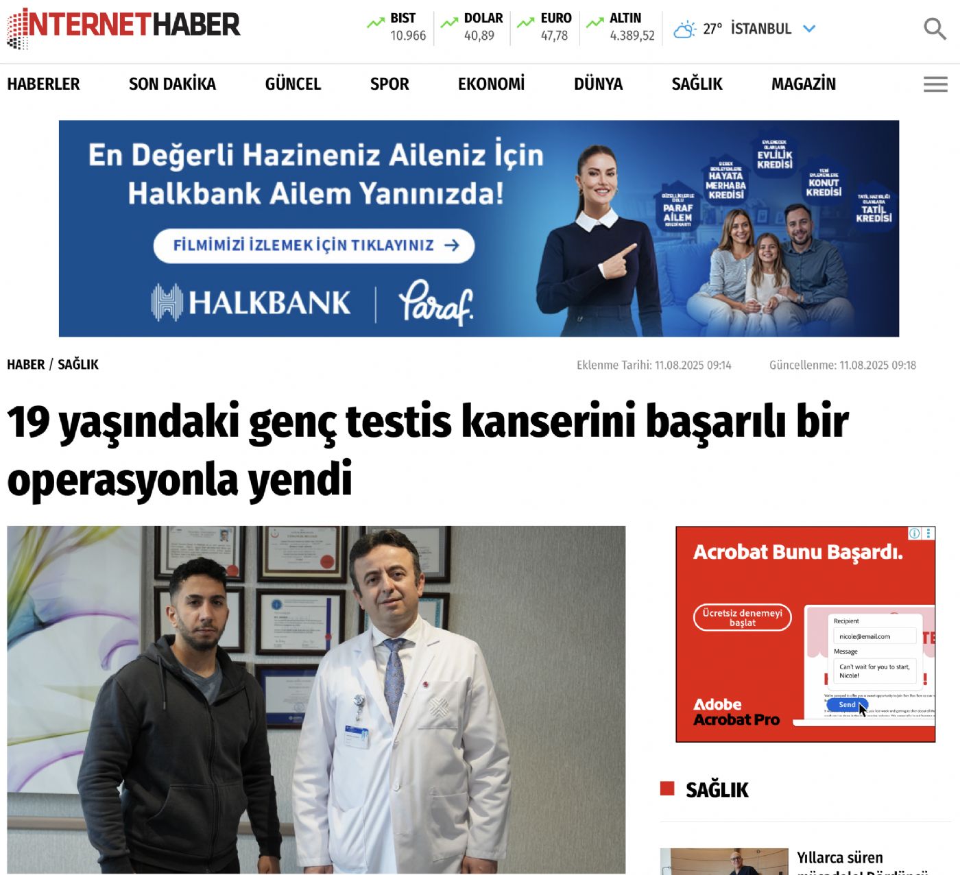 19 yaşındaki genç testis kanserini başarılı bir operasyonla yendi - İnternet Haber