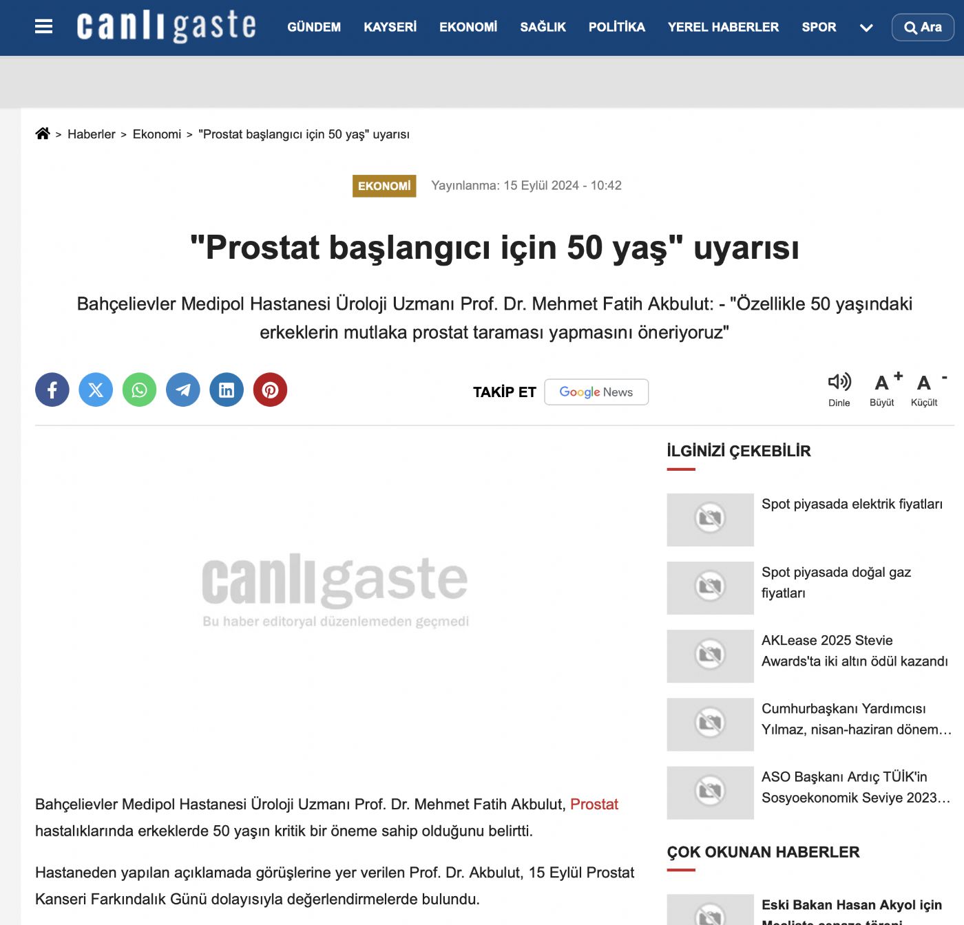 ”Prostat başlangıcı için 50 yaş” uyarısı - Canlı Gaste