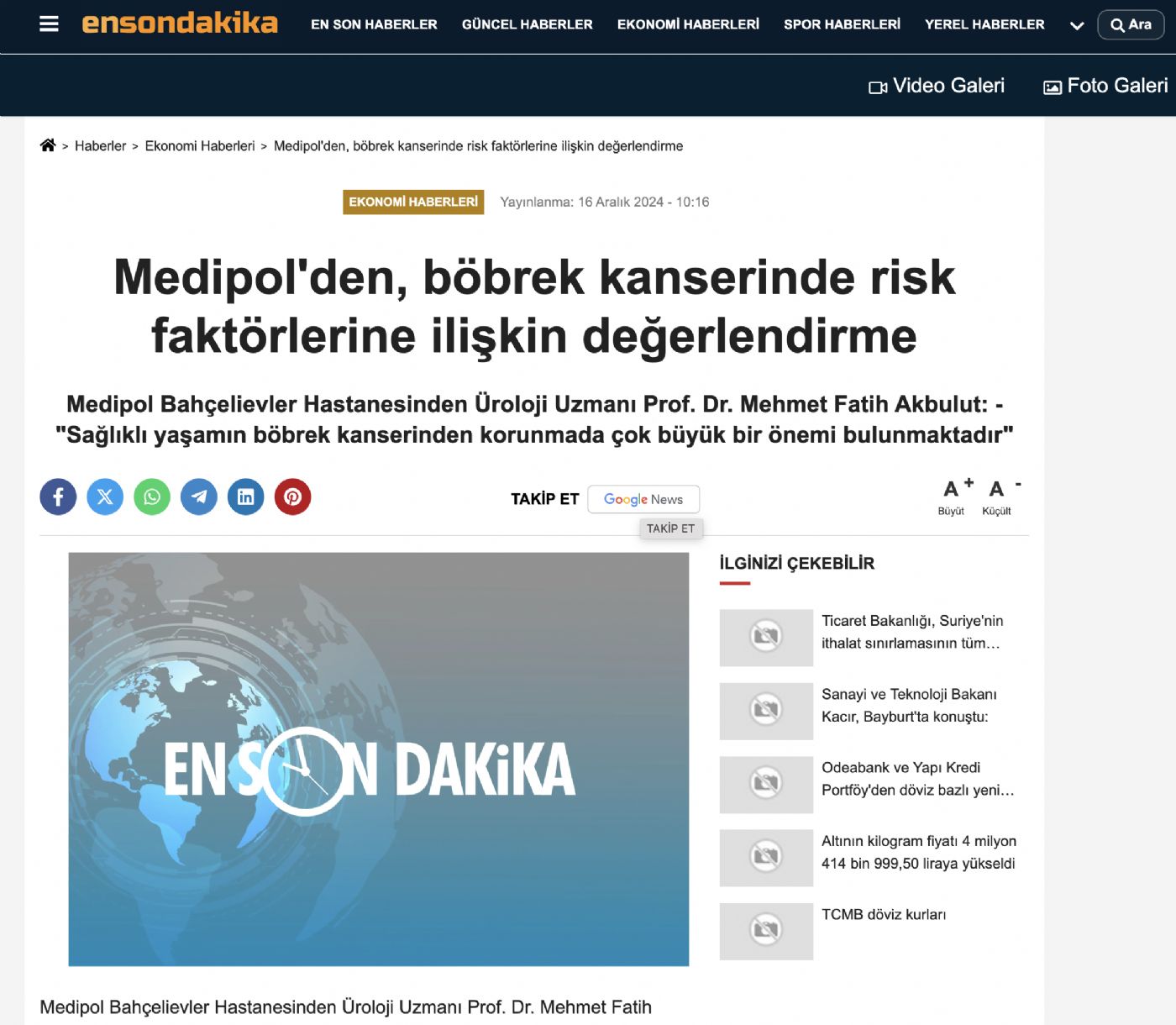 Medipol’den, böbrek kanserinde risk faktörlerine ilişkin değerlendirme - En Son Dakika