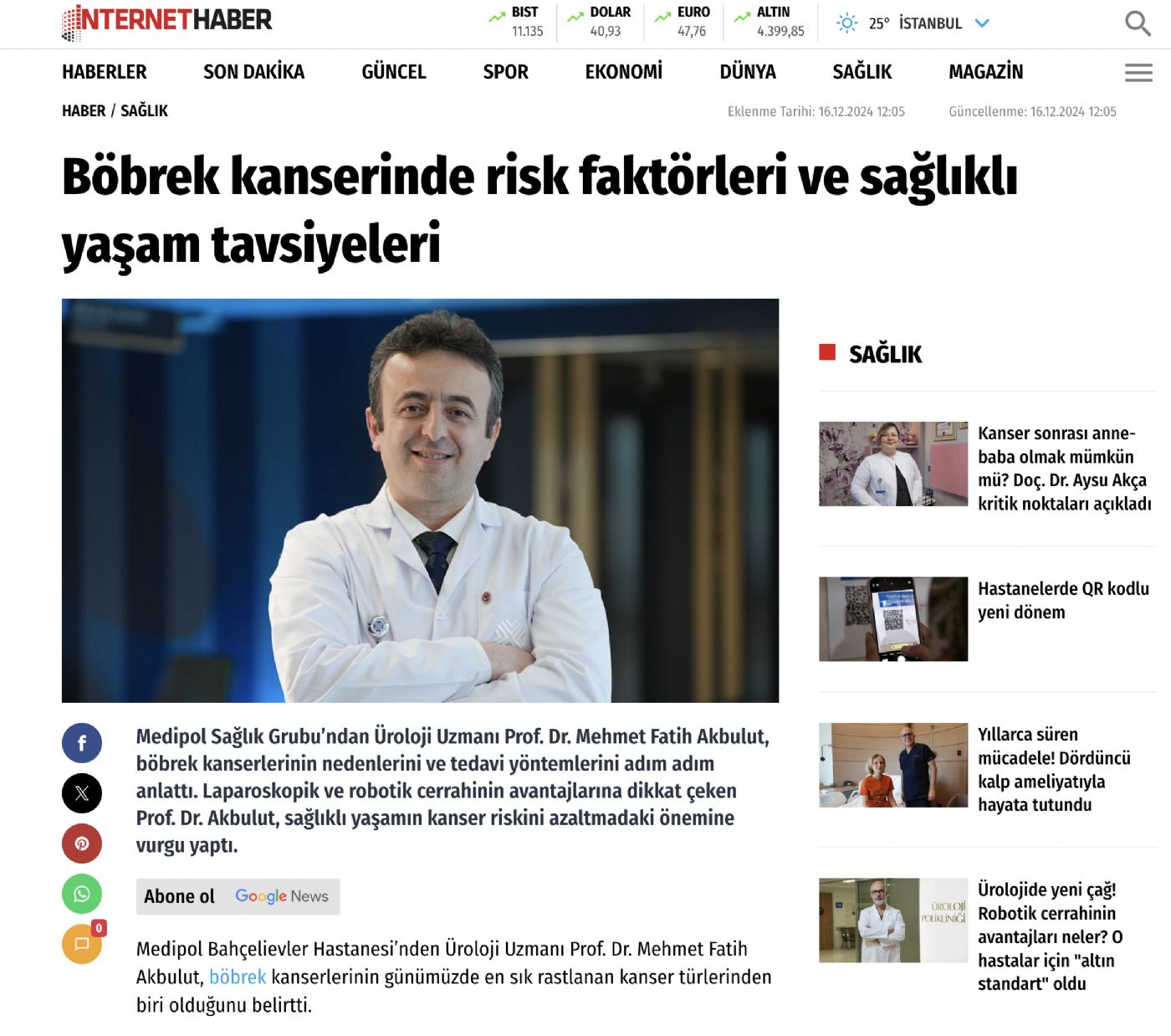 Böbrek kanserinde risk faktörleri ve sağlıklı yaşam tavsiyeleri - İnternet Haber